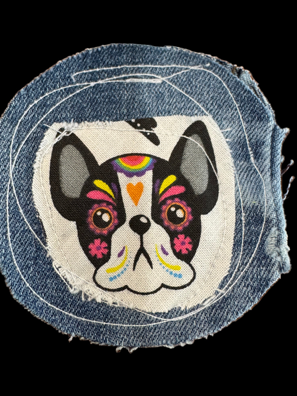 Upcycled Sugar Skull Dog Pocket Friendly Keychain
