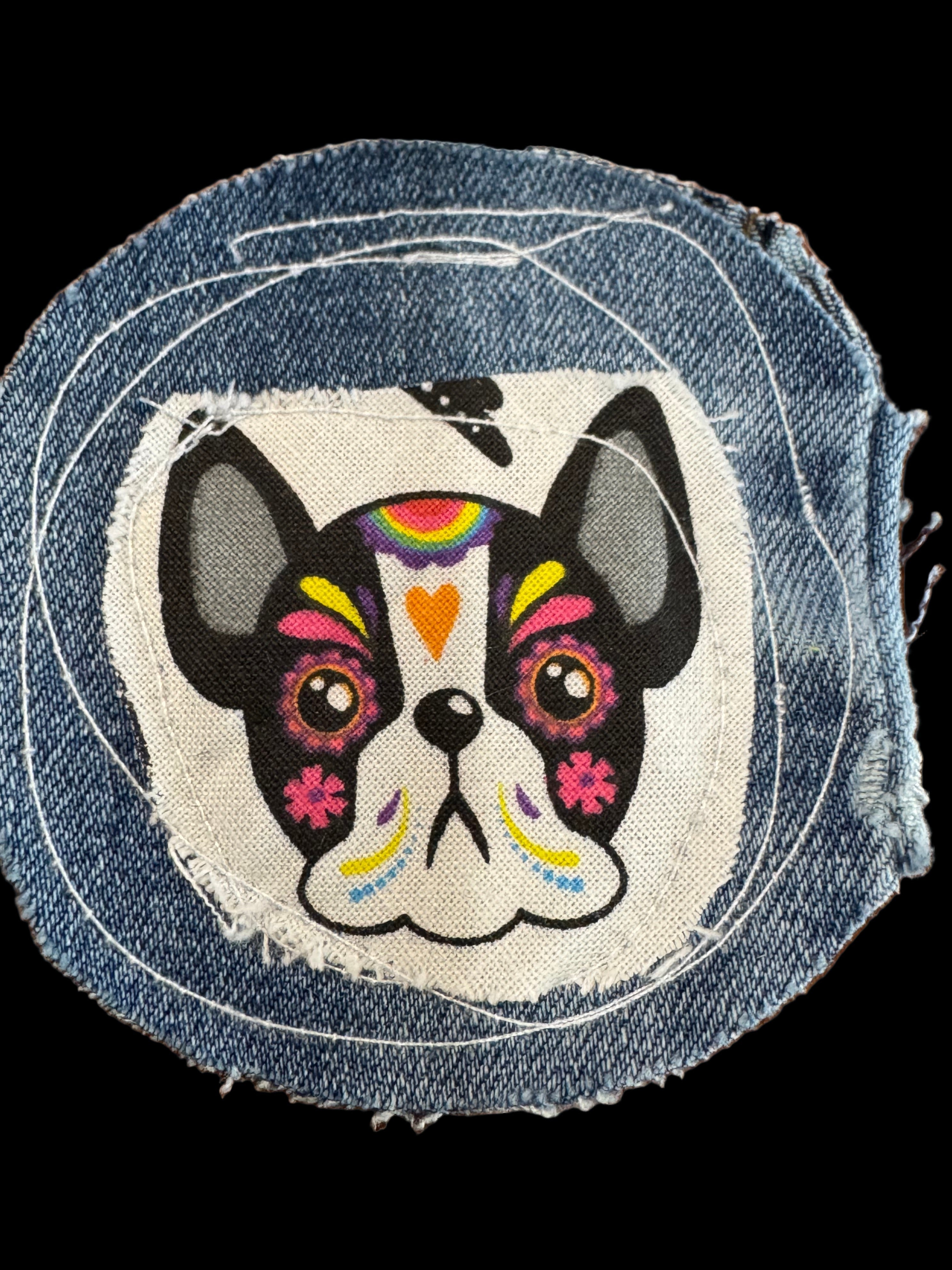 Upcycled Sugar Skull Dog Pocket Friendly Keychain